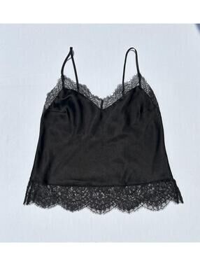 Victoria's Secret Black Satin Lace Trim Spaghetti Strap Camisole Tank Small